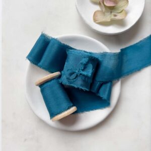 hand dyed silk ribbon teal blue
